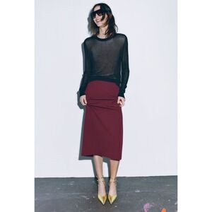 Zara Burgundy Wine High-Waisted Midi Pencil Skirt (NWT)